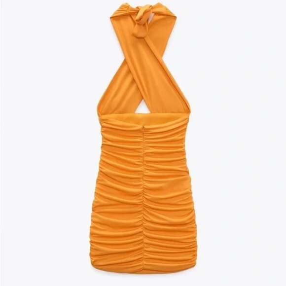 🦋 NWT 🌸 ZARA HALTER MINI BRIGHT ORANGE COCKTAIL PARTY NYE DRESS - Picture 5 of 7